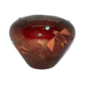 Acoma Pueblo - Red Glaze Pottery w/ Turquoise Coral Lapis - C. M. Chino Artist